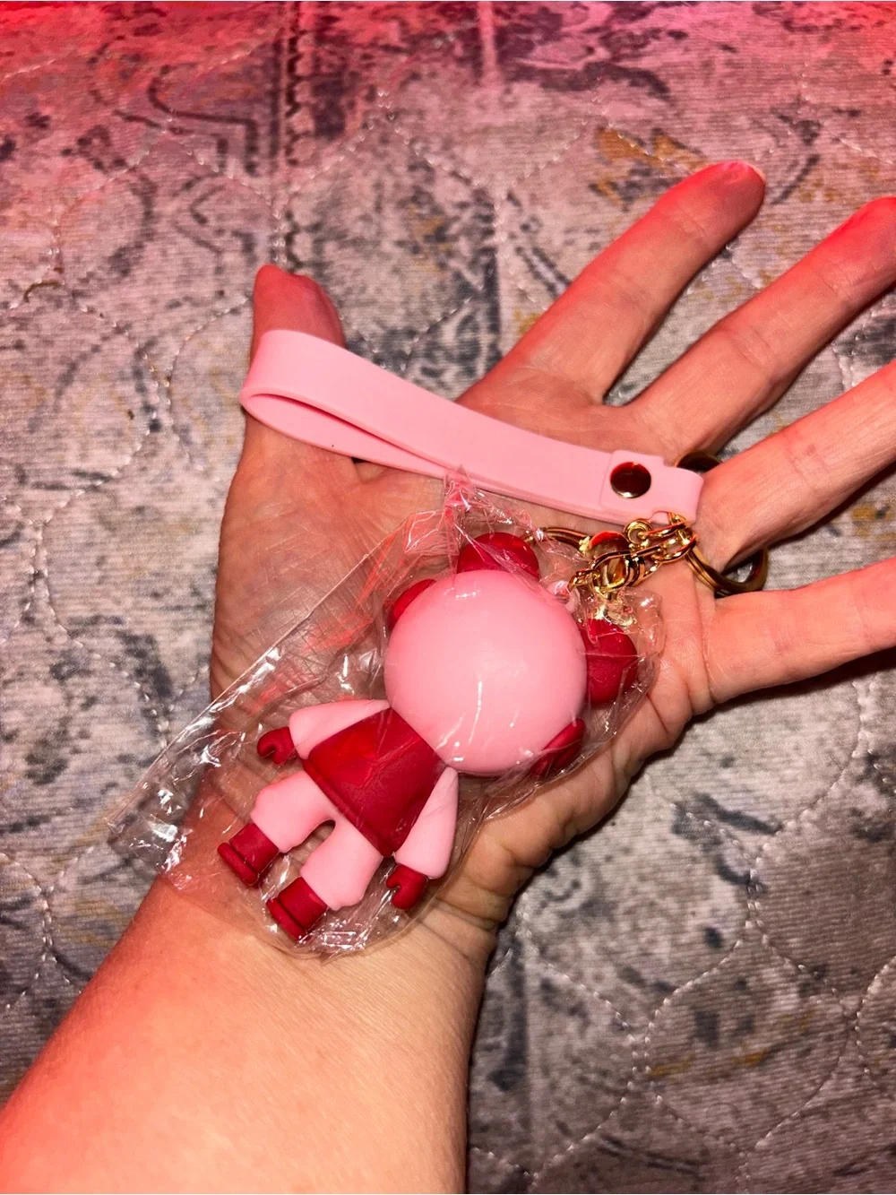 Pink Hug Camera Bear Keychain for Kids